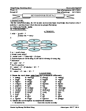 Đề kiểm tra 15 phút số 2 môn Tiếng Anh Lớp 9 - Năm học 2015-2016